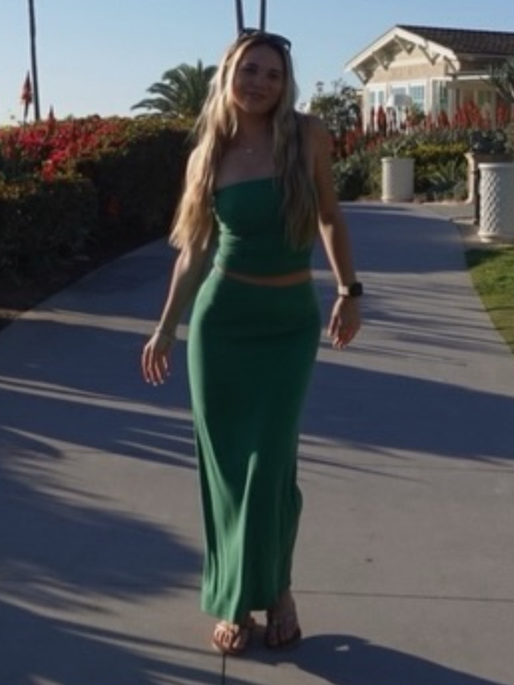 Green Two-Piece Tube Top & Maxi Skirt Set free people size xs